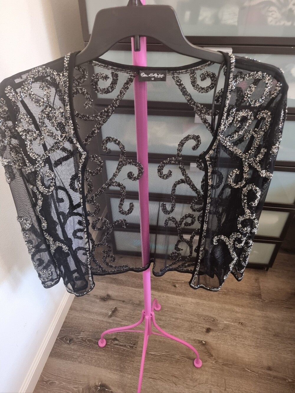 Beaded Black Mesh Shrug Jacket -